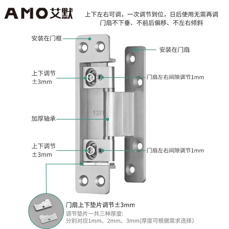 艾默隱形門合頁(yè)不銹鋼304三維可調(diào)暗門十字鉸鏈木門外開(kāi)隱藏門鉸 127t